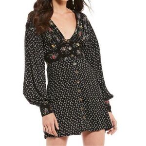 Free People Floral Black Button-Down Dress